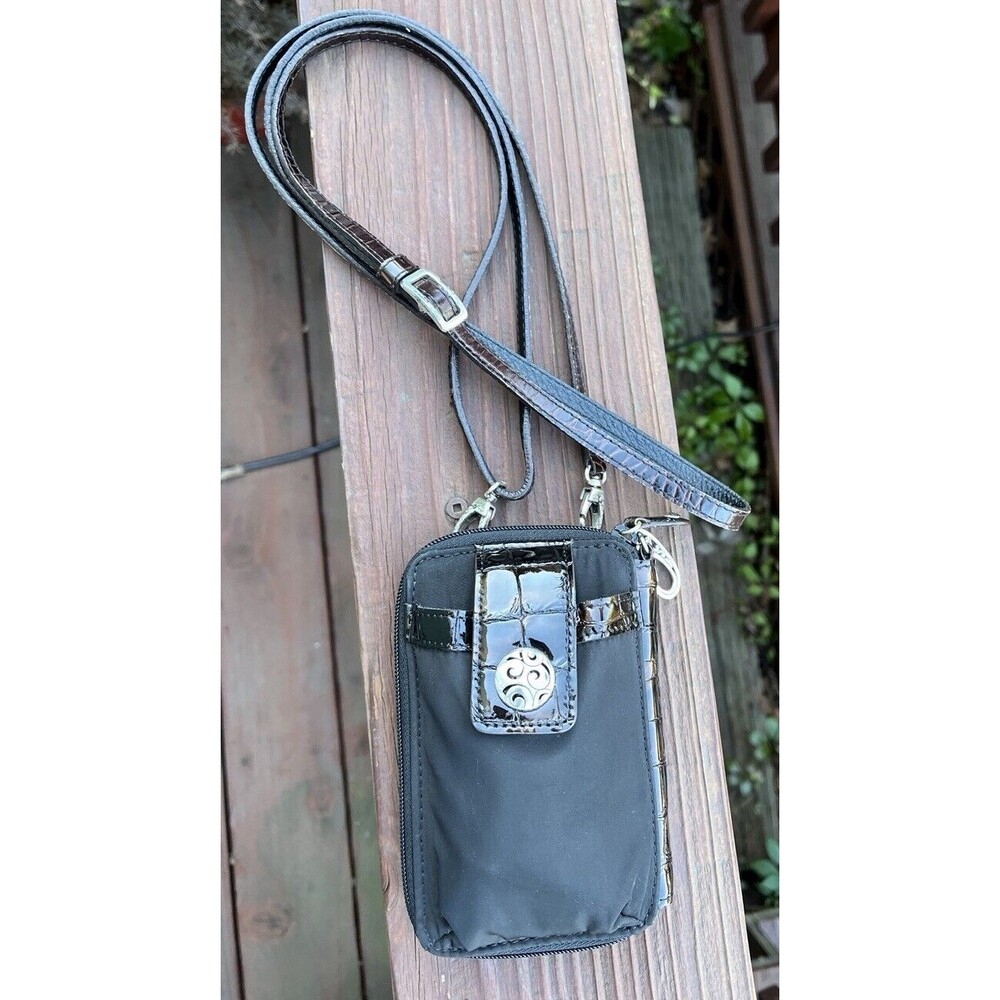 Brighton Vintage Crossbody Organizer Cell Wallet Pebbled Leather w/Croc Accent